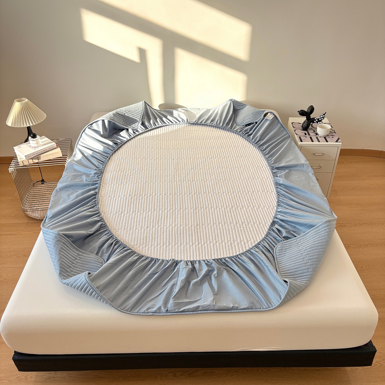 91家纺网 家纺一手货源 找家纺 居眠 2026新款卡米-100全棉深睡夹棉床笠 卡米-蓝