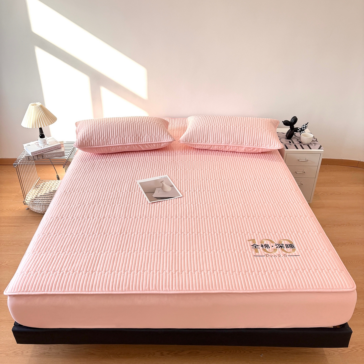 91家纺网 家纺一手货源 找家纺 居眠 2026新款卡米-100全棉深睡夹棉床笠 卡米-粉