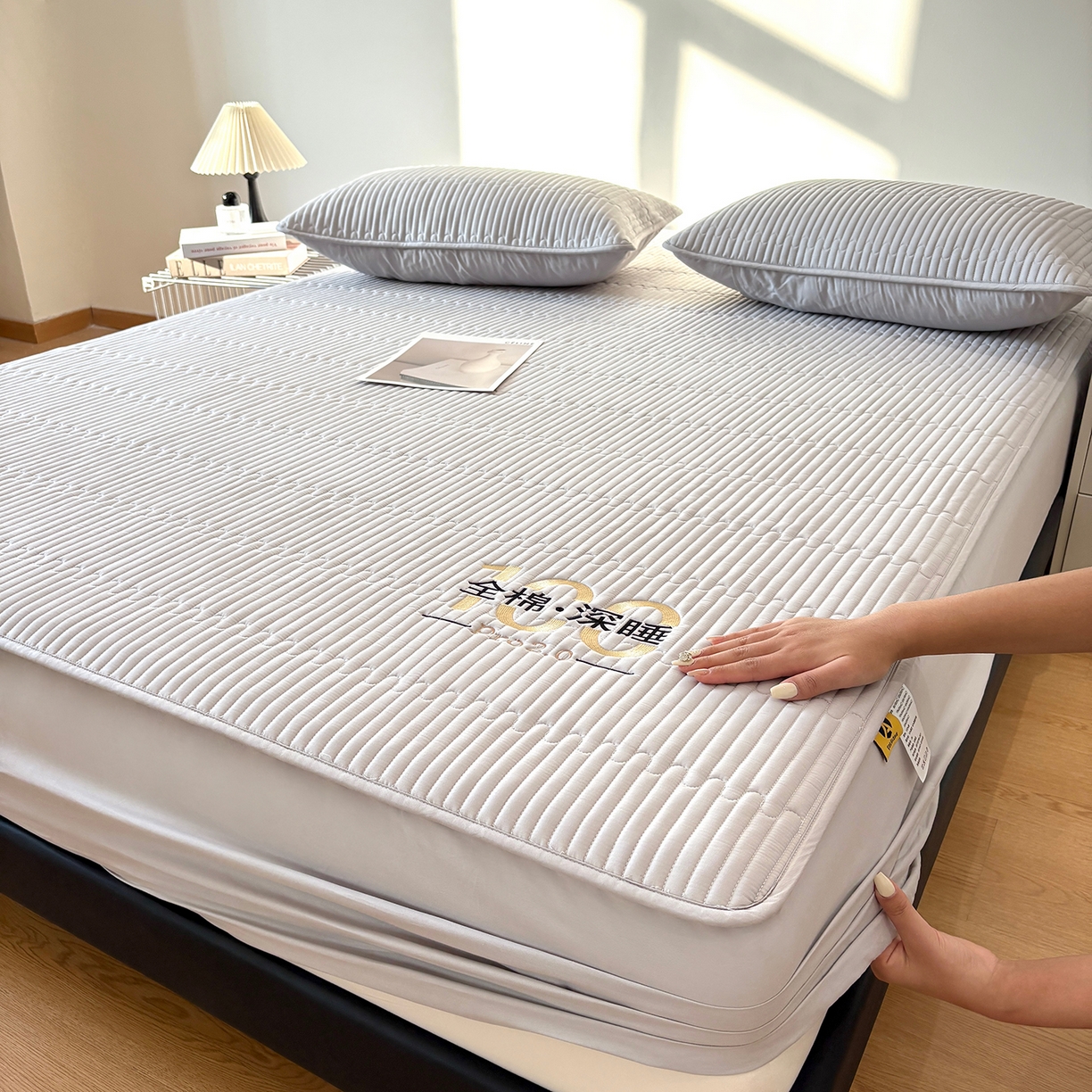 91家纺网 家纺一手货源 找家纺 居眠 2026新款卡米-100全棉深睡夹棉床笠 卡米-灰