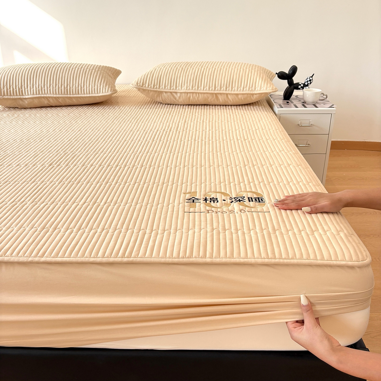 91家纺网 家纺一手货源 找家纺 居眠 2026新款卡米-100全棉深睡夹棉床笠 卡米-卡