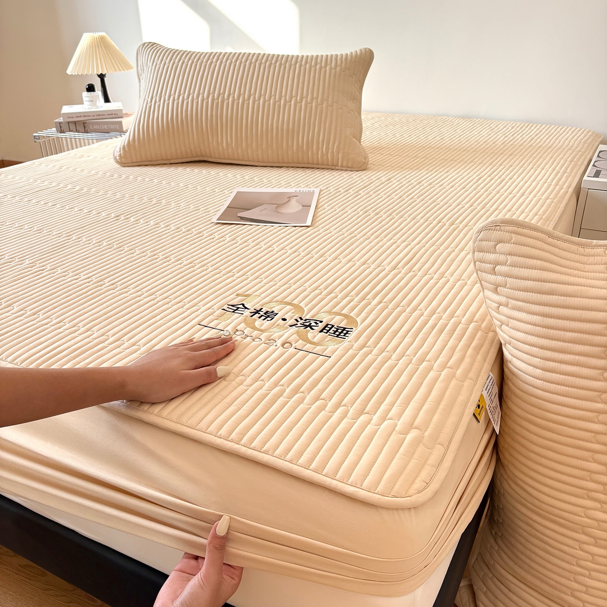 91家纺网 家纺一手货源 找家纺 居眠 2026新款卡米-100全棉深睡夹棉床笠 卡米-卡