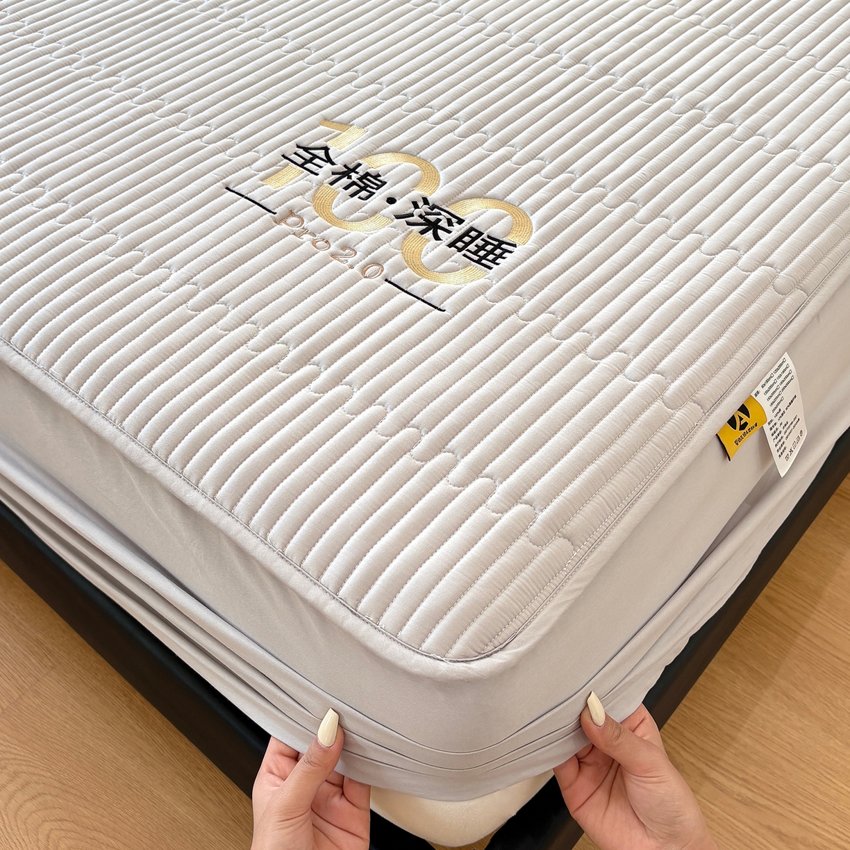 91家纺网 家纺一手货源 找家纺 居眠 2026新款卡米-100全棉深睡夹棉床笠 卡米-灰