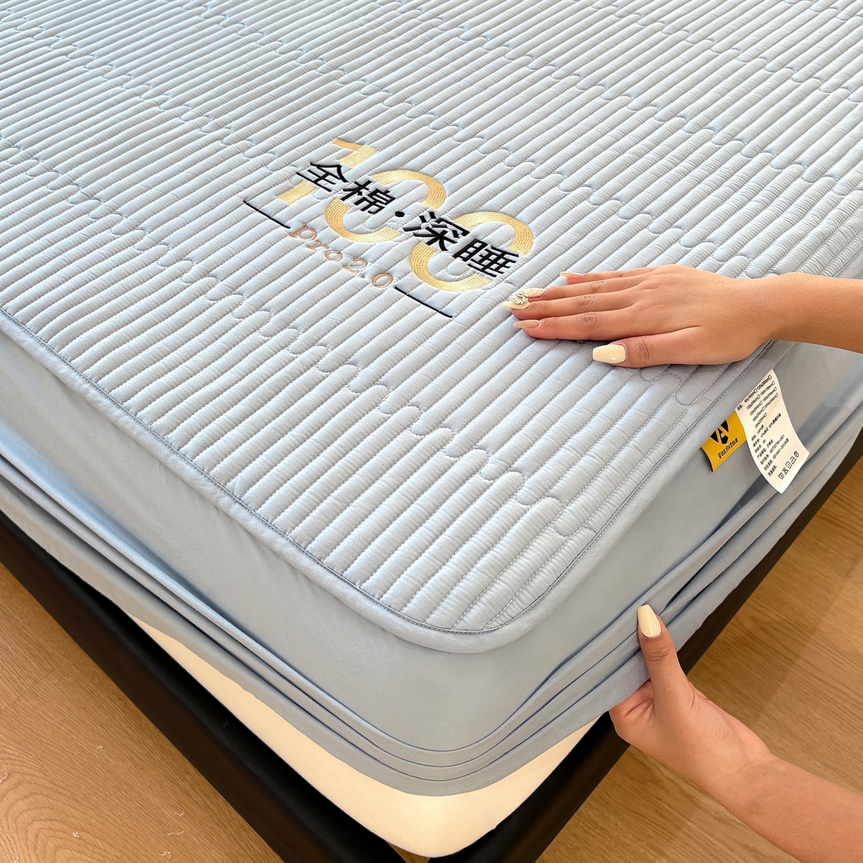 居眠 2026新款卡米-100全棉深睡夹棉床笠 卡米-蓝