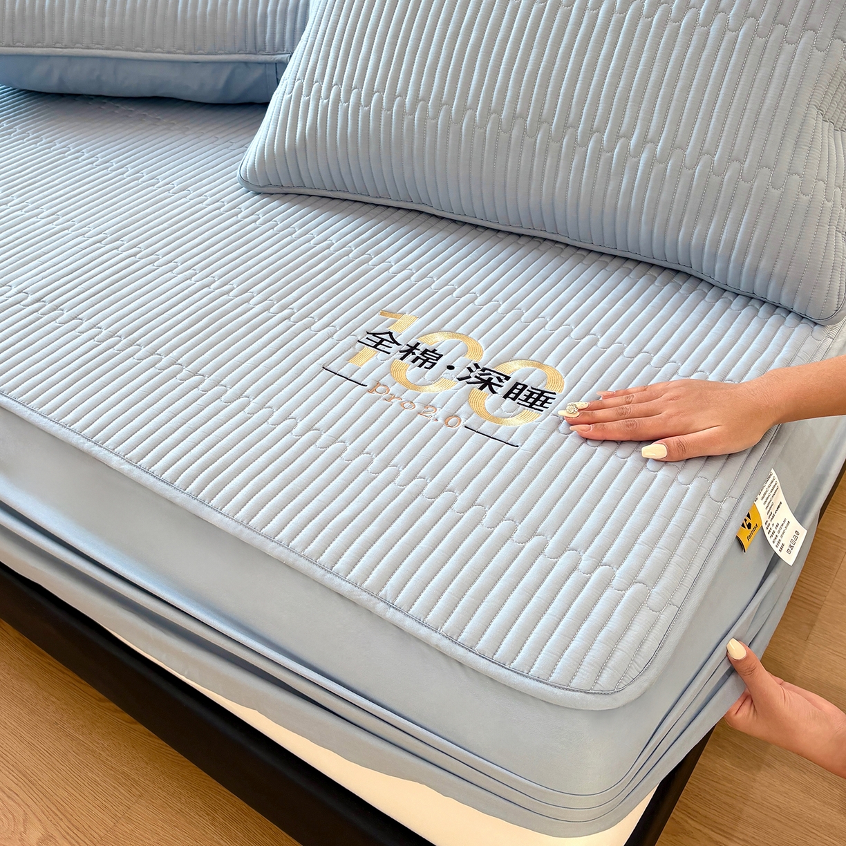 91家纺网 家纺一手货源 找家纺 居眠 2026新款卡米-100全棉深睡夹棉床笠 卡米-蓝