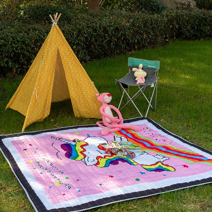 91家纺网 家纺一手货源 找家纺 欣宜家纺 2025新款ins风加厚绗缝防泼水野餐垫 独角兽