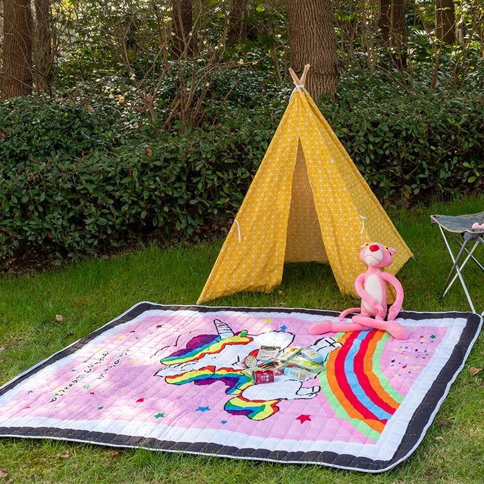 91家纺网 家纺一手货源 找家纺 欣宜家纺 2025新款ins风加厚绗缝防泼水野餐垫 独角兽