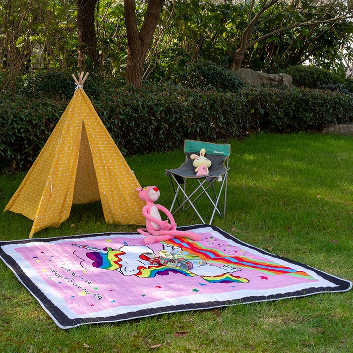 91家纺网 家纺一手货源 找家纺 欣宜家纺 2025新款ins风加厚绗缝防泼水野餐垫 独角兽