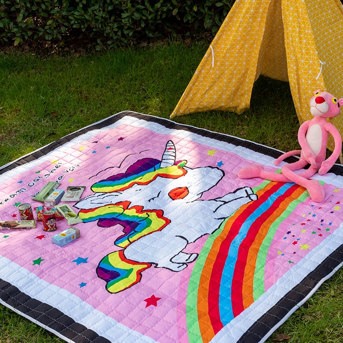 91家纺网 家纺一手货源 找家纺 欣宜家纺 2025新款ins风加厚绗缝防泼水野餐垫 独角兽