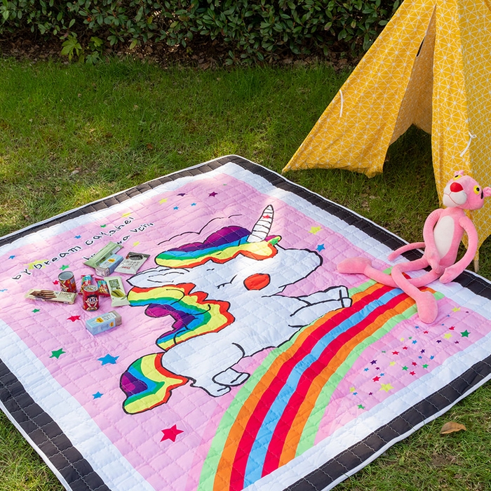 91家纺网 家纺一手货源 找家纺 欣宜家纺 2025新款ins风加厚绗缝防泼水野餐垫 独角兽