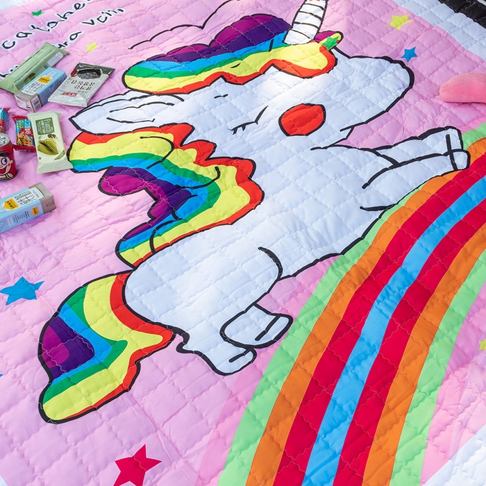 91家纺网 家纺一手货源 找家纺 欣宜家纺 2025新款ins风加厚绗缝防泼水野餐垫 独角兽