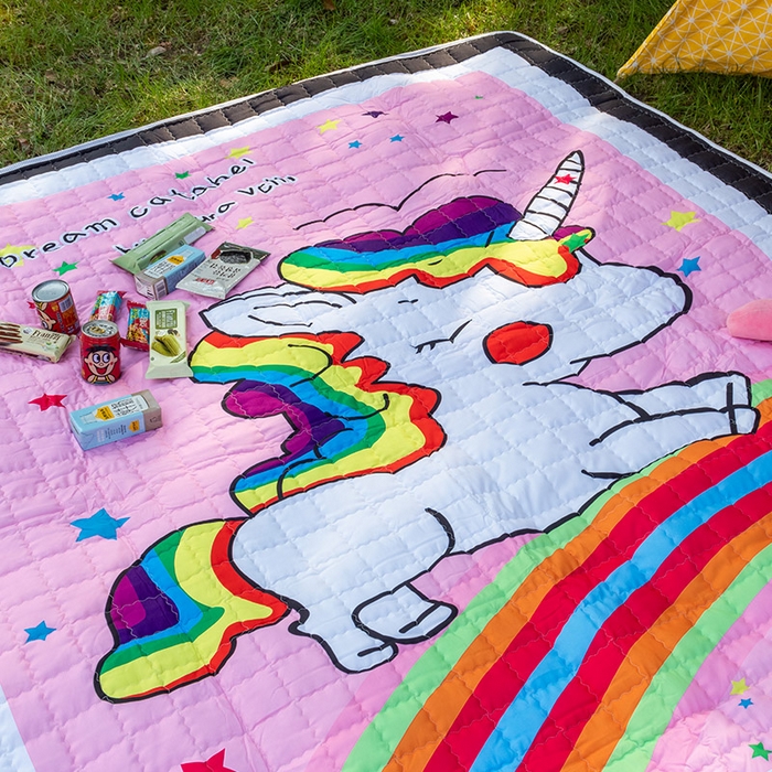 91家纺网 家纺一手货源 找家纺 欣宜家纺 2025新款ins风加厚绗缝防泼水野餐垫 独角兽