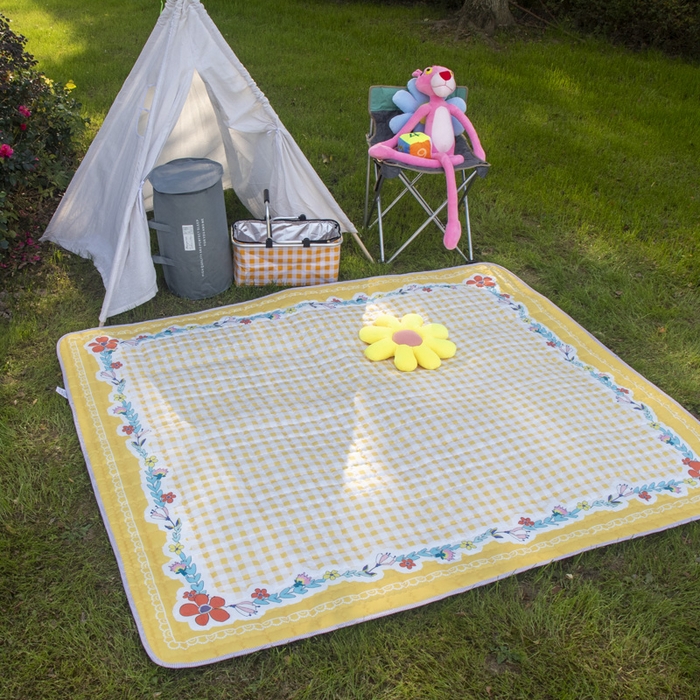 91家纺网 家纺一手货源 找家纺 欣宜家纺 2025新款ins风加厚绗缝防泼水野餐垫 花开