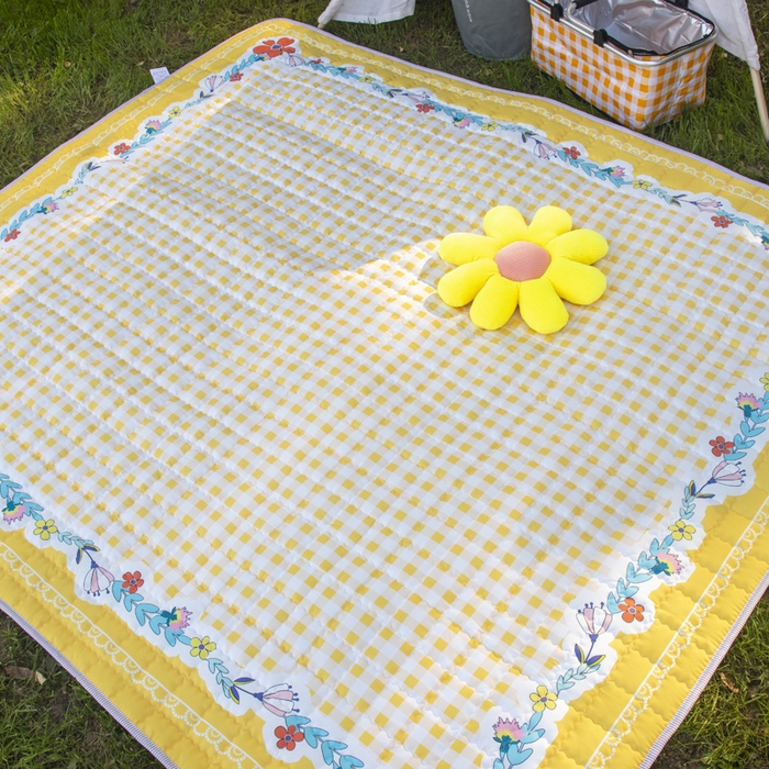 91家纺网 家纺一手货源 找家纺 欣宜家纺 2025新款ins风加厚绗缝防泼水野餐垫 花开