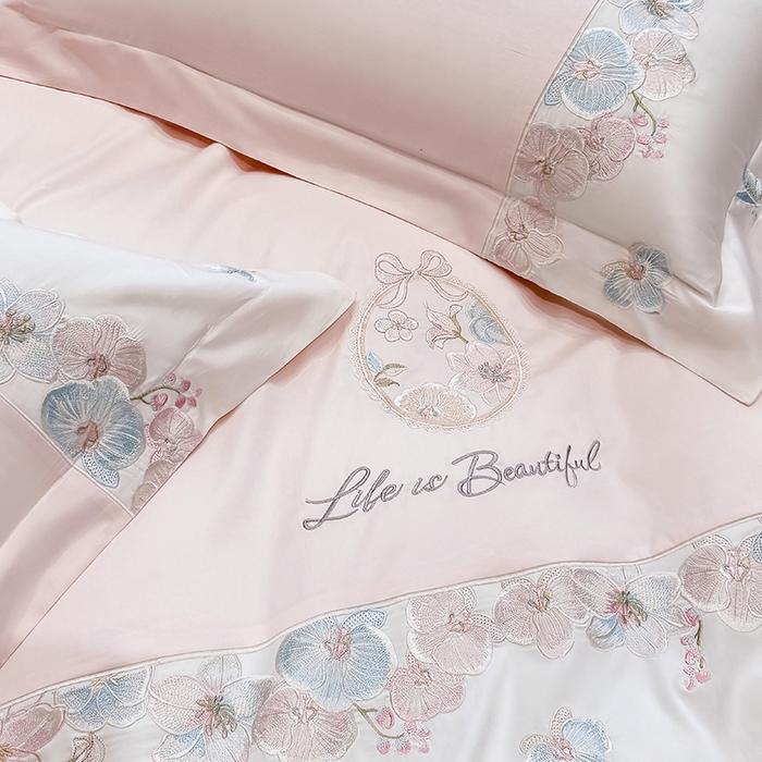 91家纺网 家纺一手货源 找家纺 （总）欣宜家纺 2026春夏新款A类60支长绒棉刺绣四件套--蝶纷飞系列