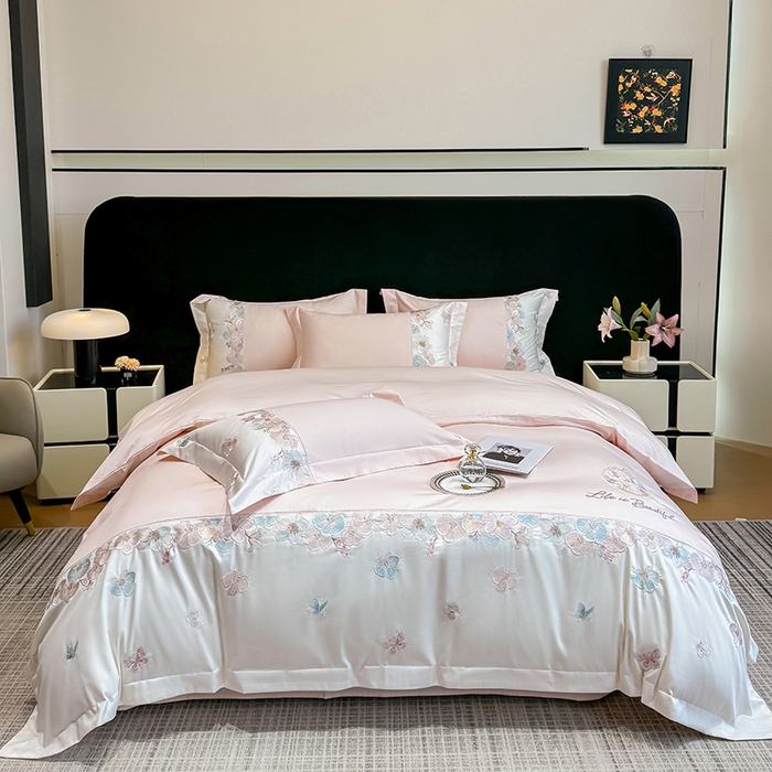 欣宜家纺 2026春夏新款A类60支长绒棉刺绣四件套--蝶纷飞系列 蝶纷飞-粉