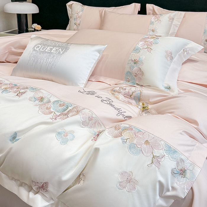 91家纺网 家纺一手货源 找家纺 欣宜家纺 2026春夏新款A类60支长绒棉刺绣四件套--蝶纷飞系列 蝶纷飞-粉