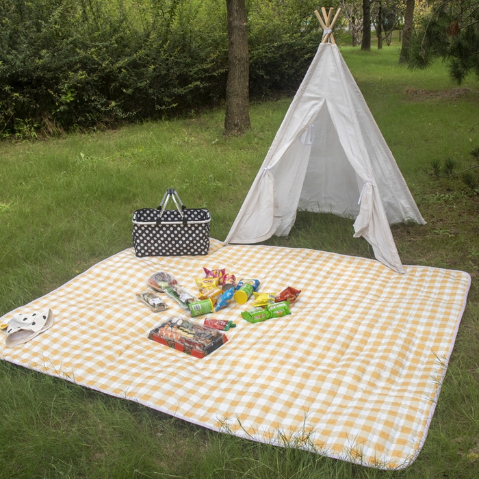 91家纺网 家纺一手货源 找家纺 欣宜家纺 2025新款ins风加厚绗缝防泼水野餐垫 黄白格