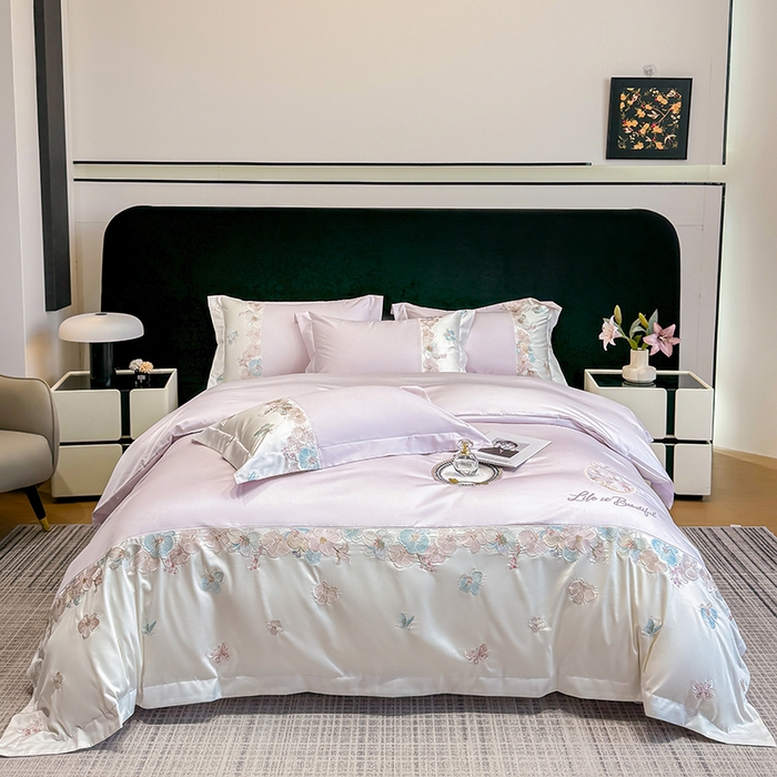 欣宜家纺 2026春夏新款A类60支长绒棉刺绣四件套--蝶纷飞系列 蝶纷飞-紫