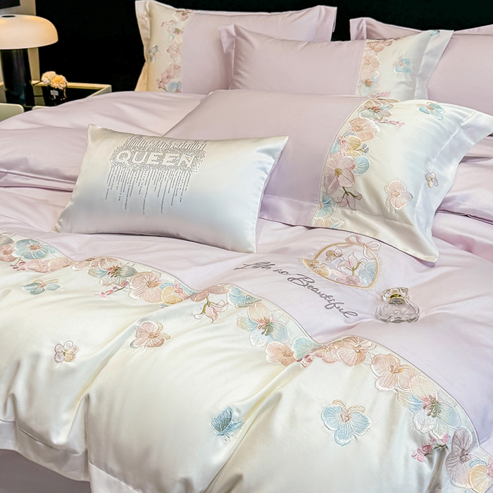 91家纺网 家纺一手货源 找家纺 欣宜家纺 2026春夏新款A类60支长绒棉刺绣四件套--蝶纷飞系列 蝶纷飞-紫