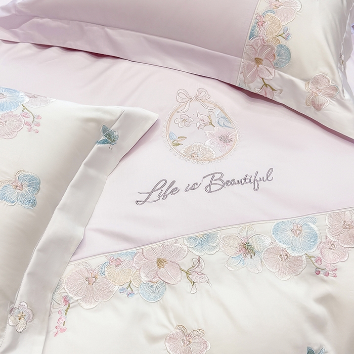 91家纺网 家纺一手货源 找家纺 欣宜家纺 2026春夏新款A类60支长绒棉刺绣四件套--蝶纷飞系列 蝶纷飞-紫