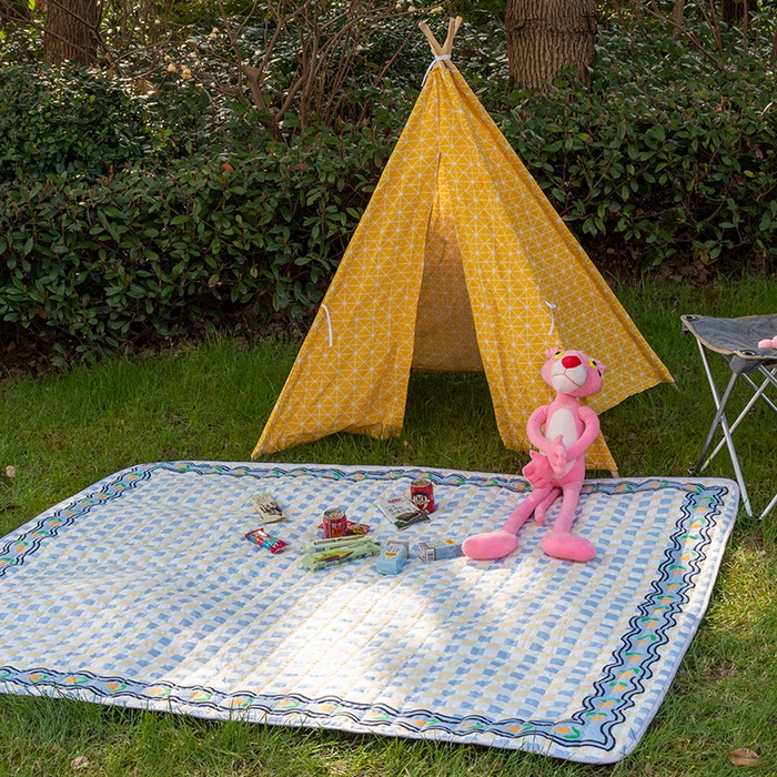 91家纺网 家纺一手货源 找家纺 欣宜家纺 2025新款ins风加厚绗缝防泼水野餐垫 黄蓝格