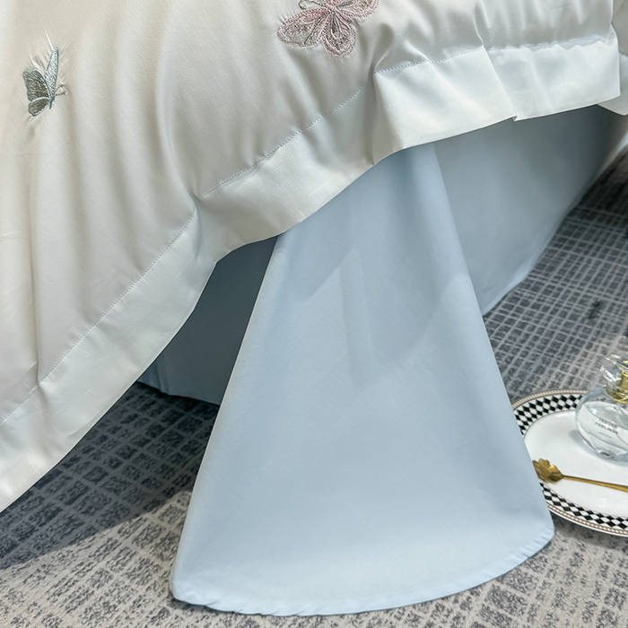 91家纺网 家纺一手货源 找家纺 欣宜家纺 2026春夏新款A类60支长绒棉刺绣四件套--蝶纷飞系列 蝶纷飞-蓝