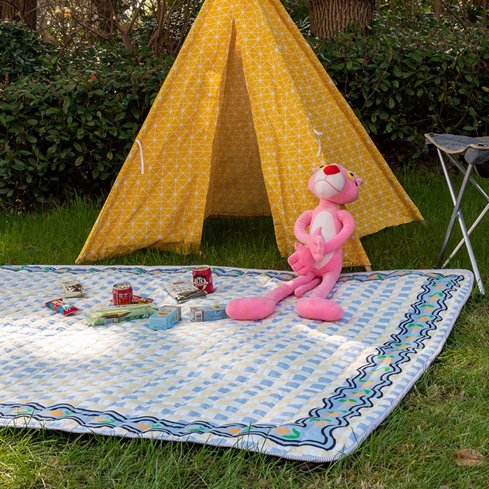 91家纺网 家纺一手货源 找家纺 欣宜家纺 2025新款ins风加厚绗缝防泼水野餐垫 黄蓝格