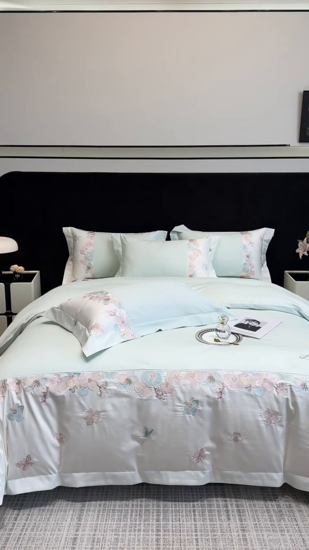 91家纺网 家纺一手货源 找家纺 欣宜家纺 2026春夏新款A类60支长绒棉刺绣四件套--蝶纷飞系列 蝶纷飞-绿