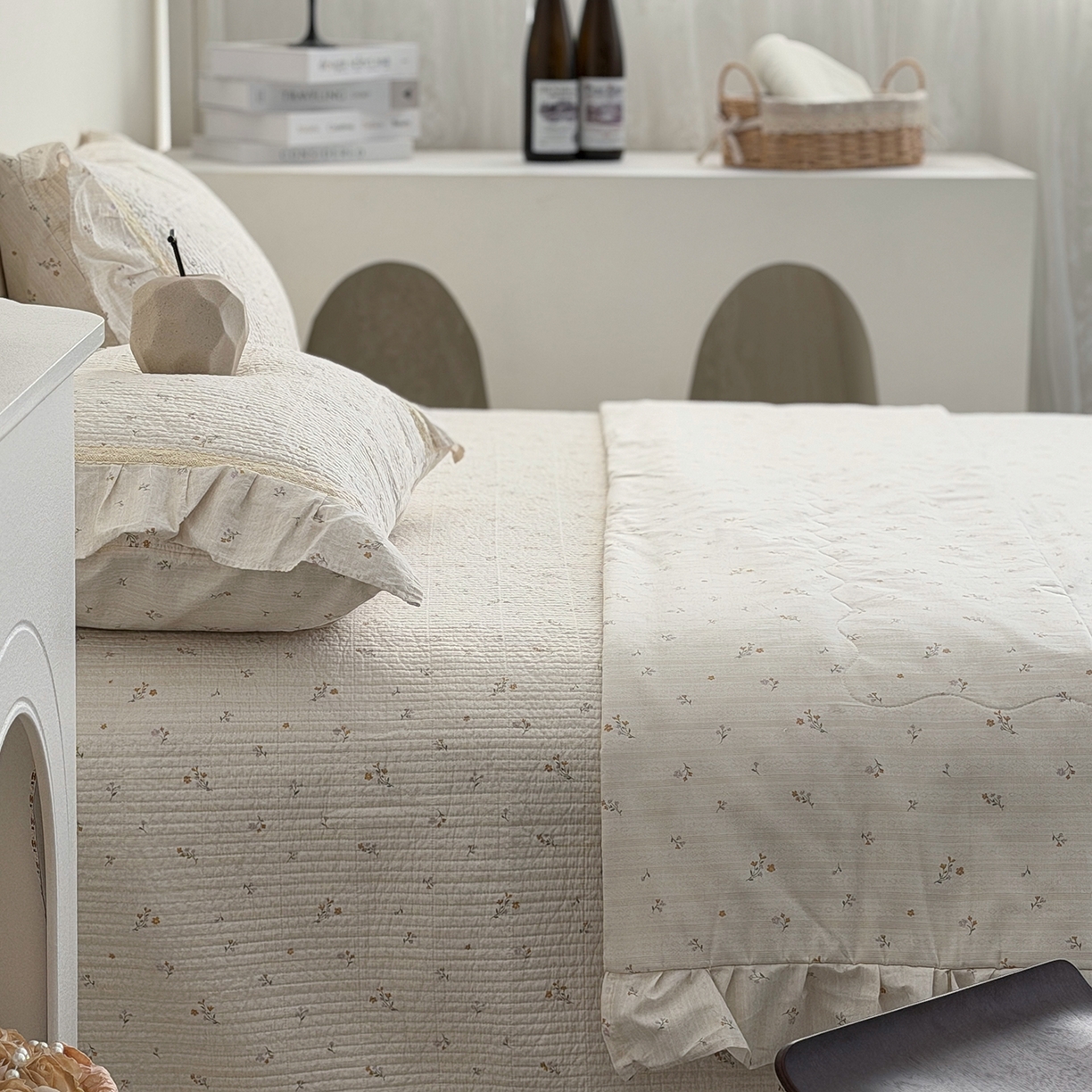 91家纺网 家纺一手货源 找家纺 佰织鑫家居 2026新款韩系花边款全棉砂洗多功能四件套夏被四件套（会员-5） 洛伊