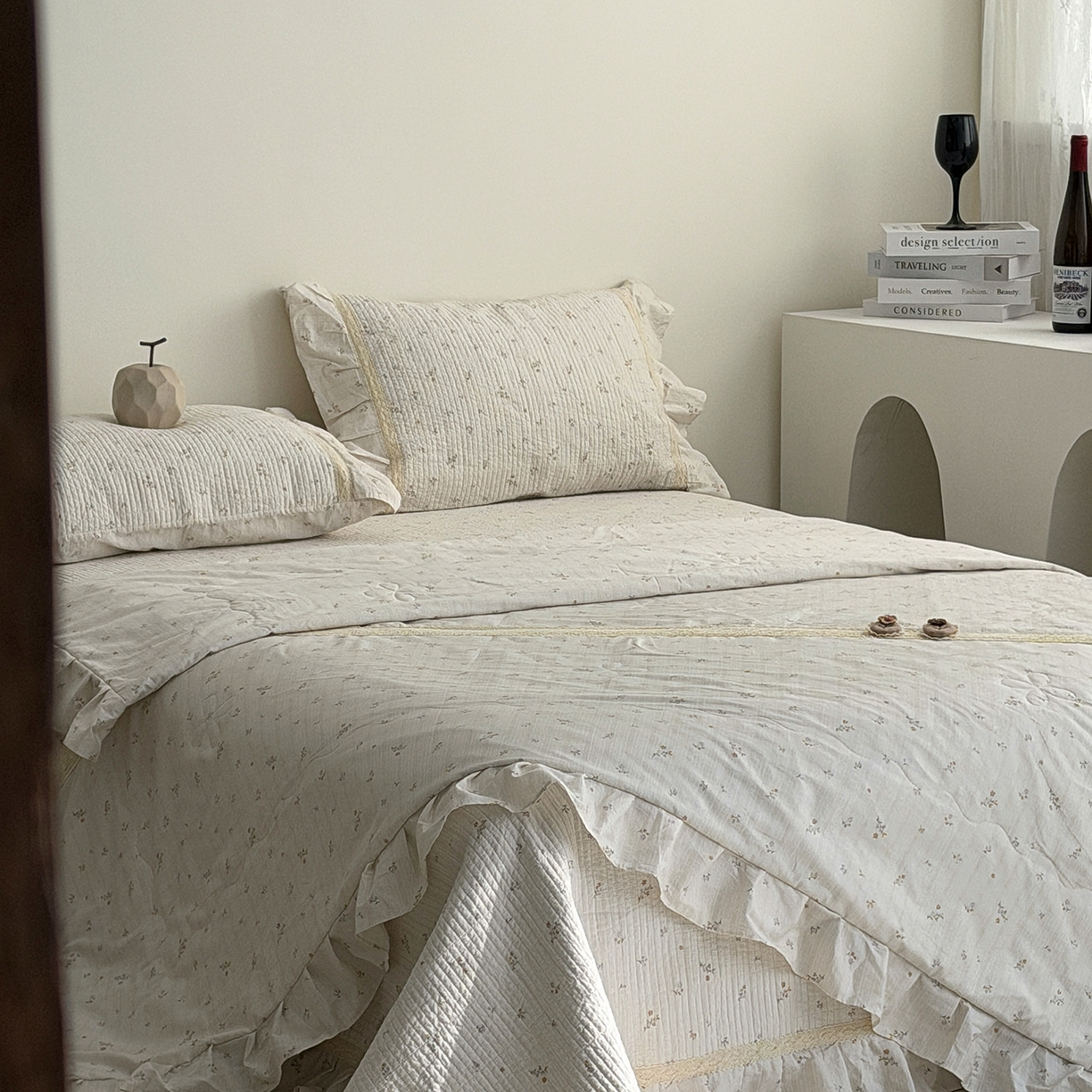 91家纺网 家纺一手货源 找家纺 佰织鑫家居 2026新款韩系花边款全棉砂洗多功能四件套夏被四件套（会员-5） 洛伊