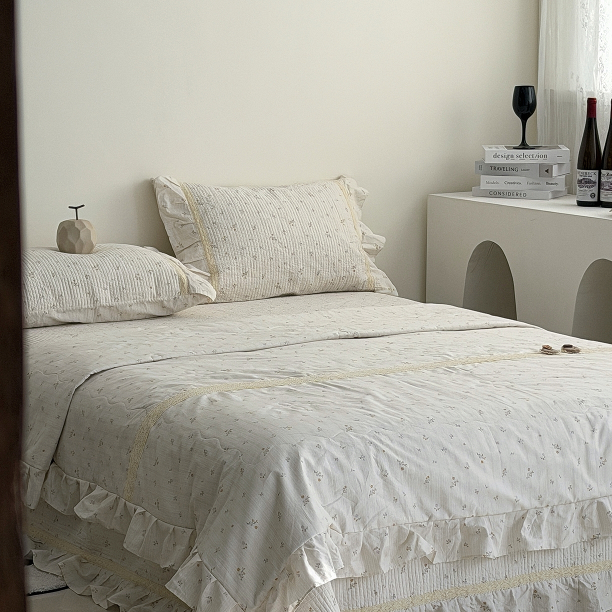 91家纺网 家纺一手货源 找家纺 佰织鑫家居 2026新款韩系花边款全棉砂洗多功能四件套夏被四件套（会员-5） 洛伊