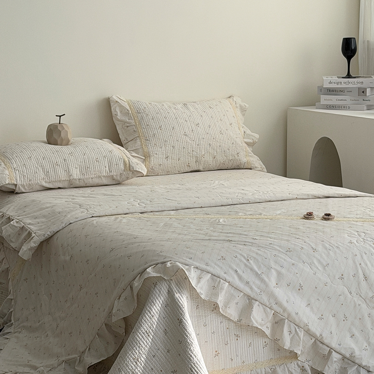 91家纺网 家纺一手货源 找家纺 佰织鑫家居 2026新款韩系花边款全棉砂洗多功能四件套夏被四件套（会员-5） 洛伊