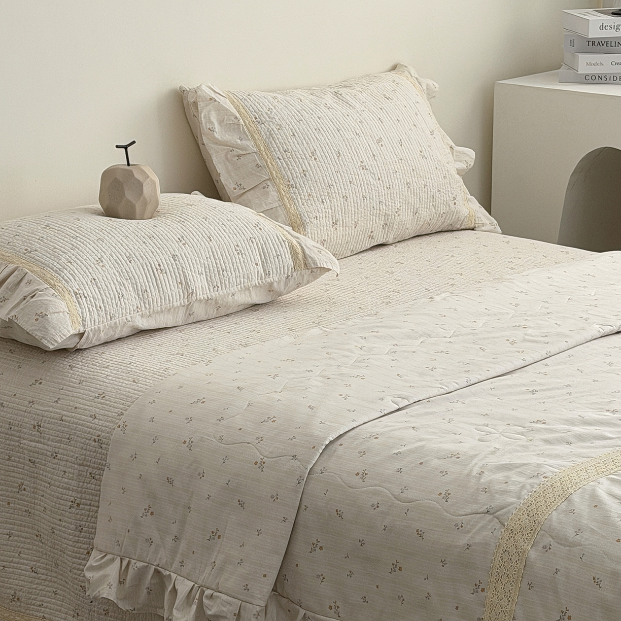 91家纺网 家纺一手货源 找家纺 佰织鑫家居 2026新款韩系花边款全棉砂洗多功能四件套夏被四件套（会员-5） 洛伊