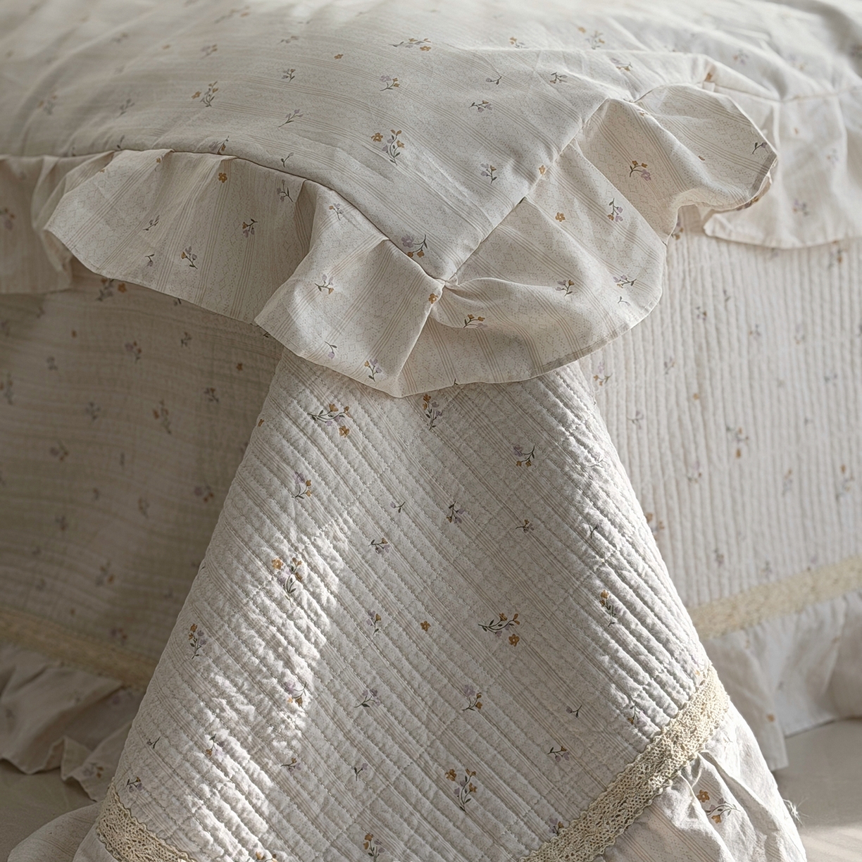 91家纺网 家纺一手货源 找家纺 佰织鑫家居 2026新款韩系花边款全棉砂洗多功能四件套夏被四件套（会员-5） 洛伊