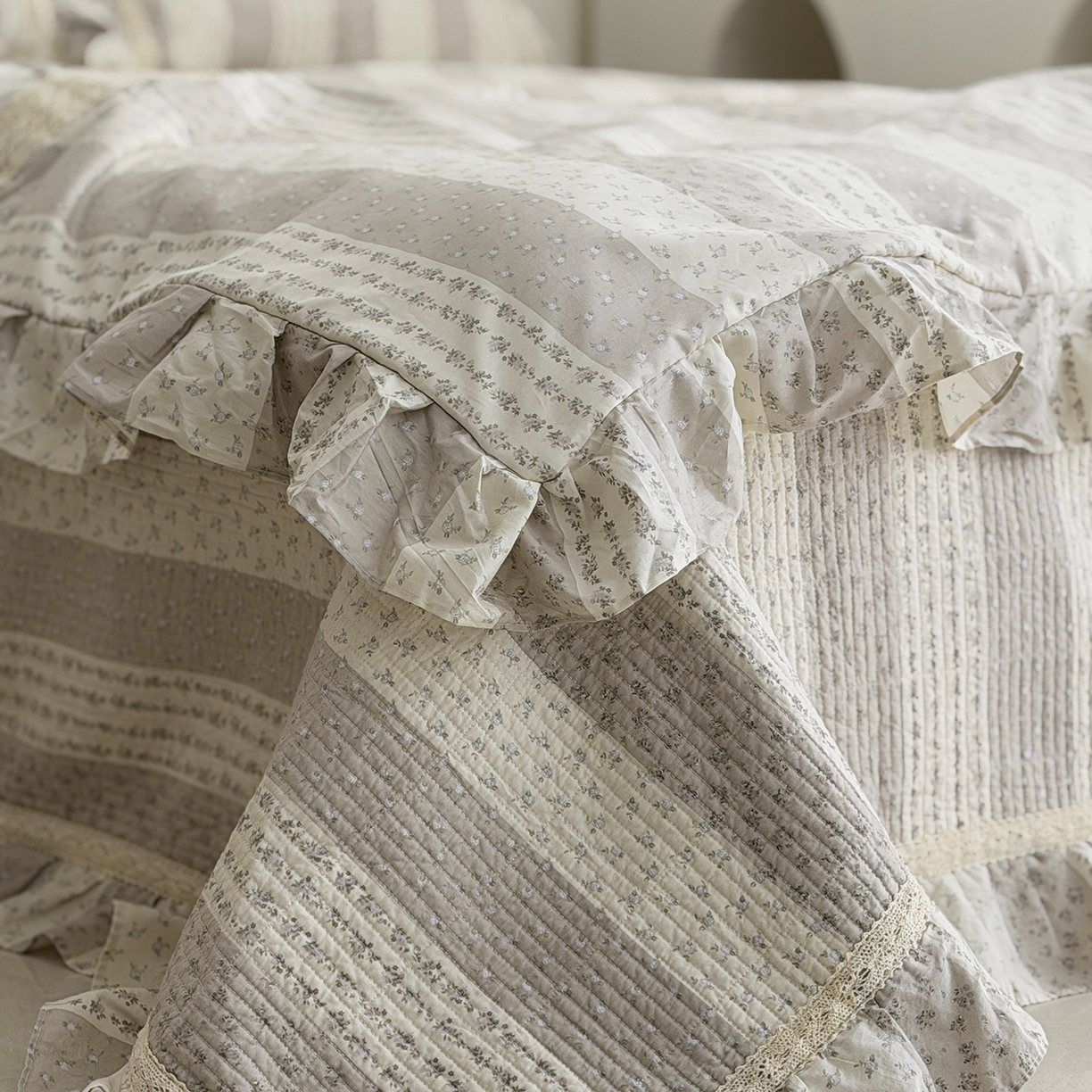 91家纺网 家纺一手货源 找家纺 佰织鑫家居 2026新款韩系花边款全棉砂洗多功能四件套夏被四件套（会员-5） 思意绵绵