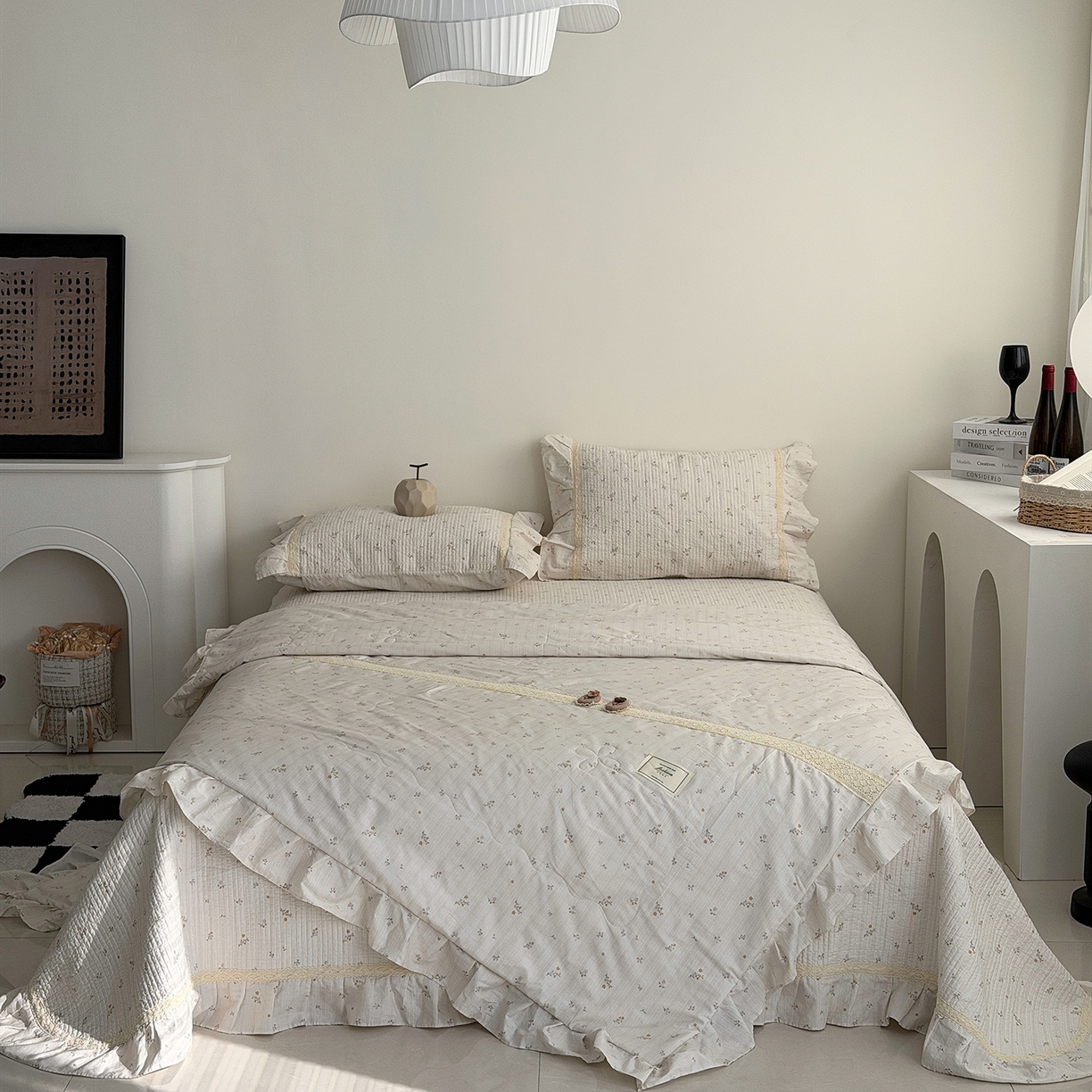 91家纺网 家纺一手货源 找家纺 佰织鑫家居 2026新款韩系花边款全棉砂洗多功能四件套夏被四件套（会员-5） 洛伊