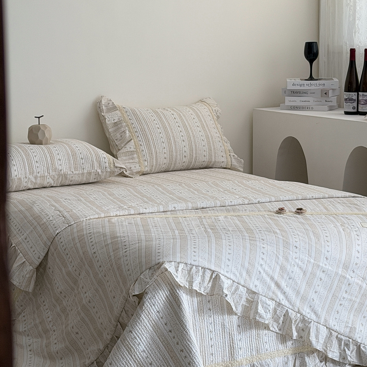 91家纺网 家纺一手货源 找家纺 佰织鑫家居 2026新款韩系花边款全棉砂洗多功能四件套夏被四件套（会员-5） 小柔花夕