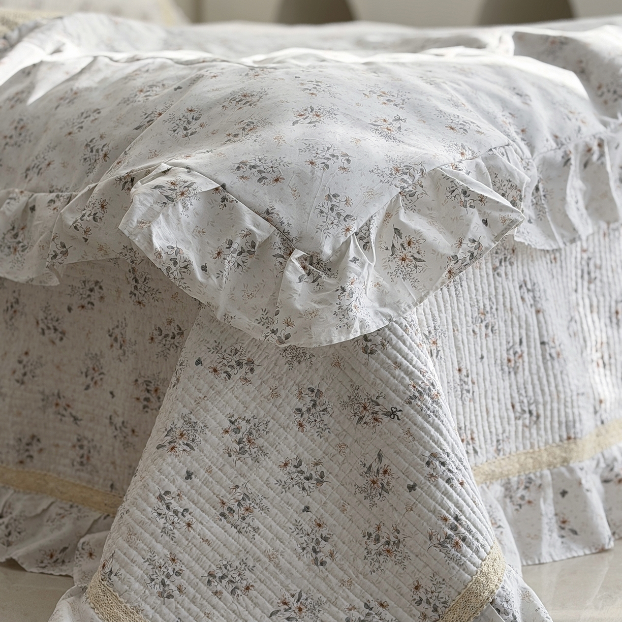 91家纺网 家纺一手货源 找家纺 佰织鑫家居 2026新款韩系花边款全棉砂洗多功能四件套夏被四件套（会员-5） 南山雏菊