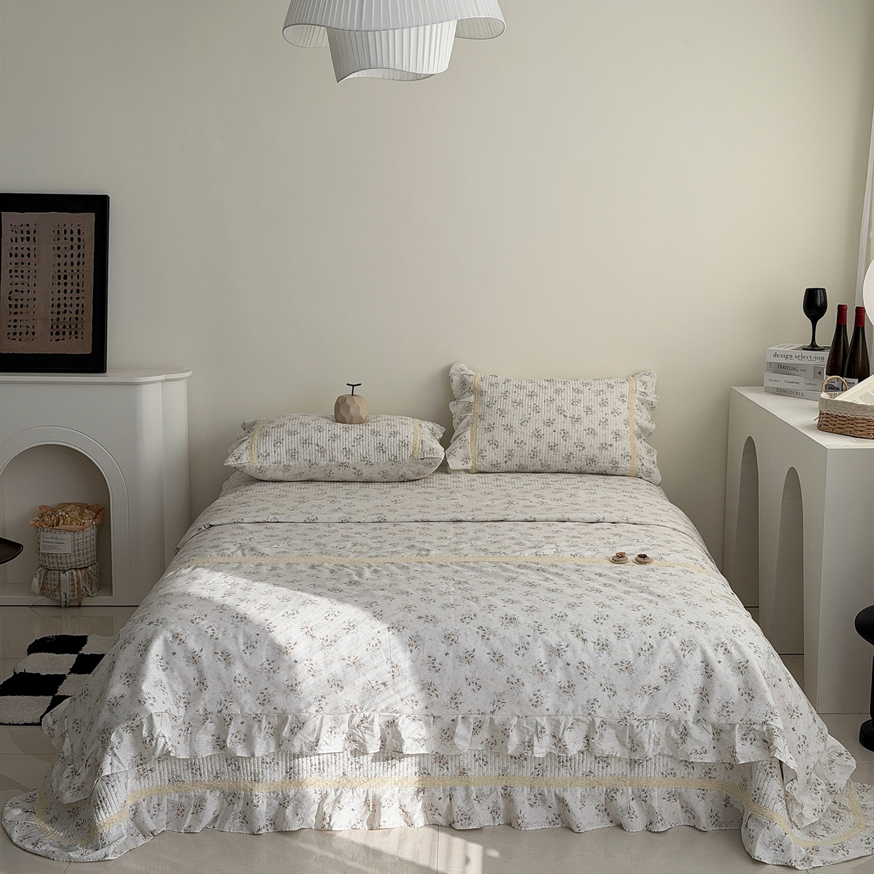 91家纺网 家纺一手货源 找家纺 佰织鑫家居 2026新款韩系花边款全棉砂洗多功能四件套夏被四件套（会员-5） 南山雏菊