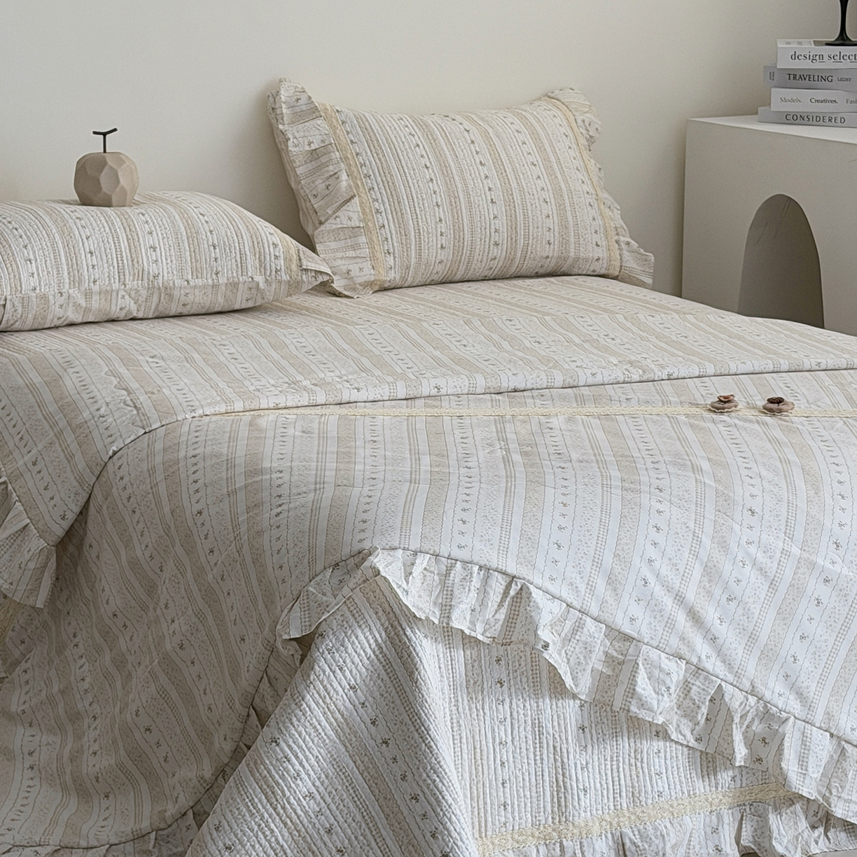 91家纺网 家纺一手货源 找家纺 佰织鑫家居 2026新款韩系花边款全棉砂洗多功能四件套夏被四件套（会员-5） 小柔花夕