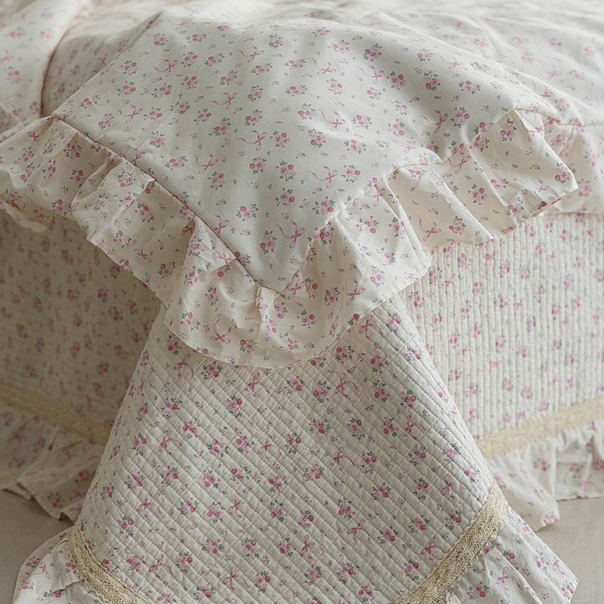 91家纺网 家纺一手货源 找家纺 佰织鑫家居 2026新款韩系花边款全棉砂洗多功能四件套夏被四件套（会员-5） 宛如初见