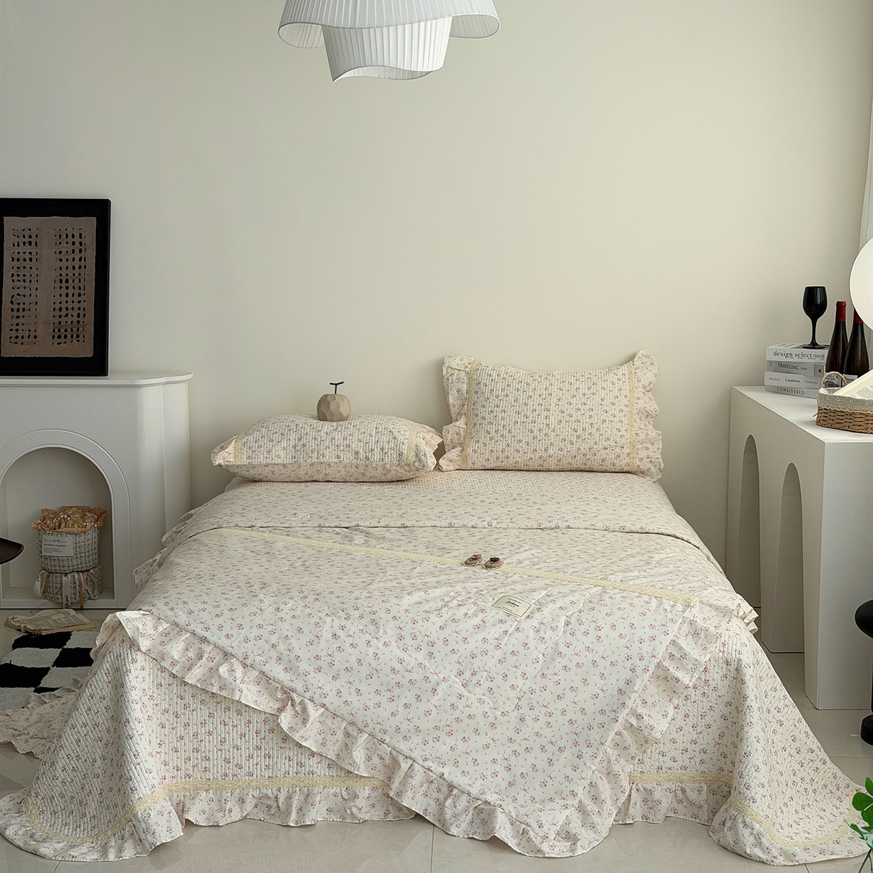 91家纺网 家纺一手货源 找家纺 佰织鑫家居 2026新款韩系花边款全棉砂洗多功能四件套夏被四件套（会员-5） 宛如初见