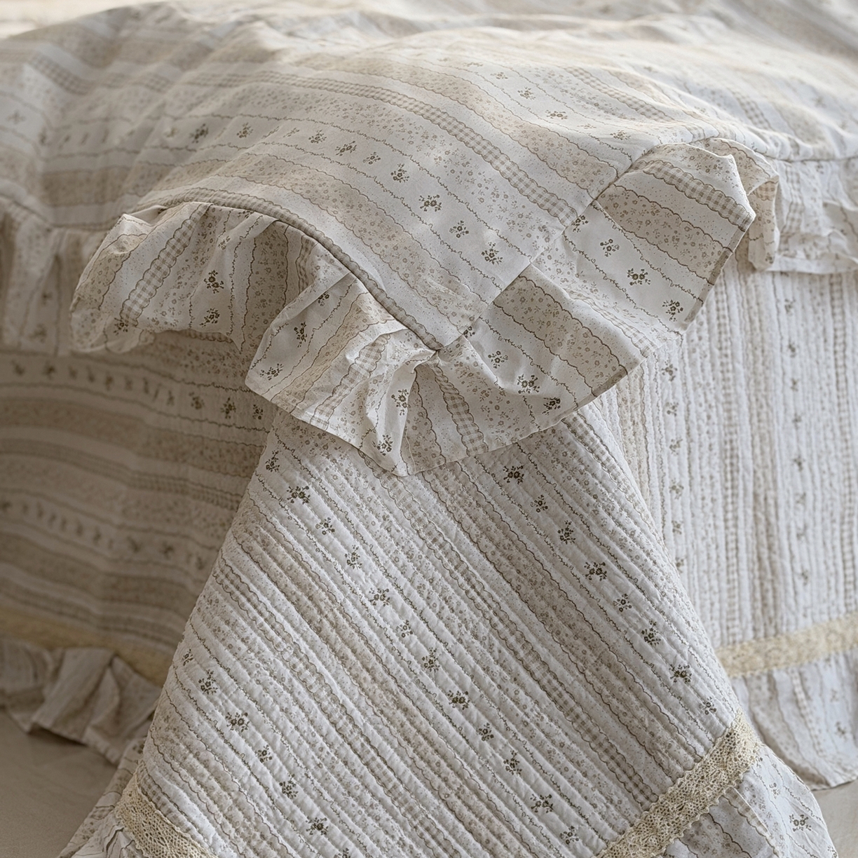 91家纺网 家纺一手货源 找家纺 佰织鑫家居 2026新款韩系花边款全棉砂洗多功能四件套夏被四件套（会员-5） 小柔花夕