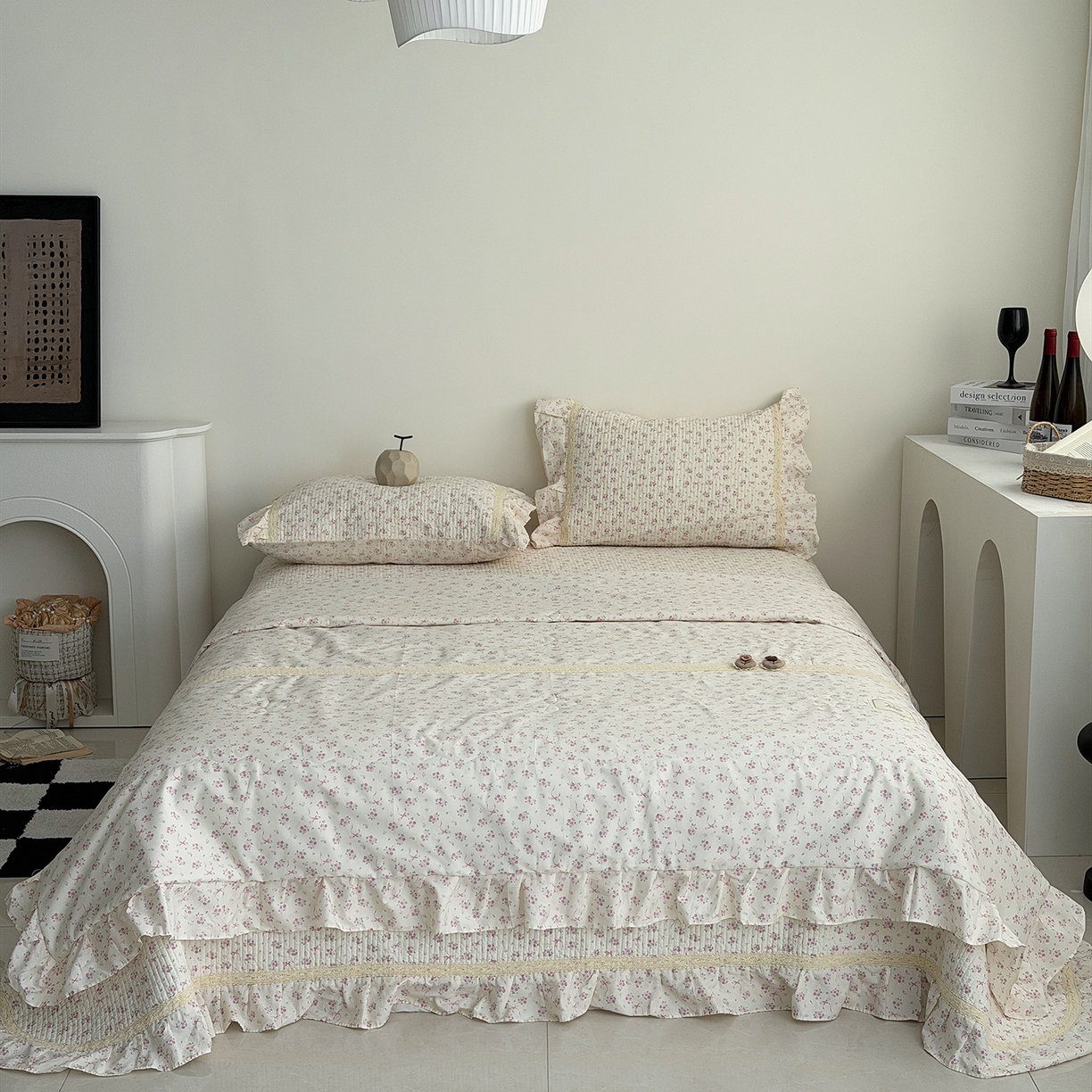 91家纺网 家纺一手货源 找家纺 佰织鑫家居 2026新款韩系花边款全棉砂洗多功能四件套夏被四件套（会员-5） 宛如初见