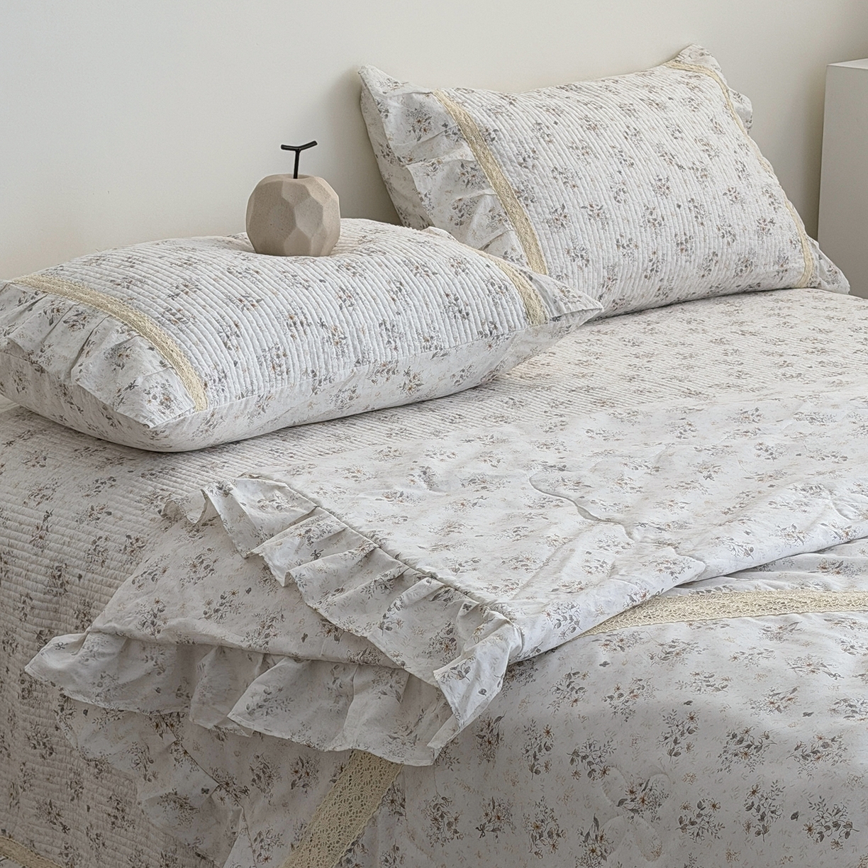 91家纺网 家纺一手货源 找家纺 佰织鑫家居 2026新款韩系花边款全棉砂洗多功能四件套夏被四件套（会员-5） 南山雏菊