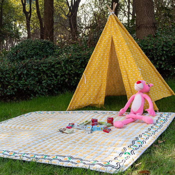 91家纺网 家纺一手货源 找家纺 欣宜家纺 2025新款ins风加厚绗缝防泼水野餐垫 郁金香