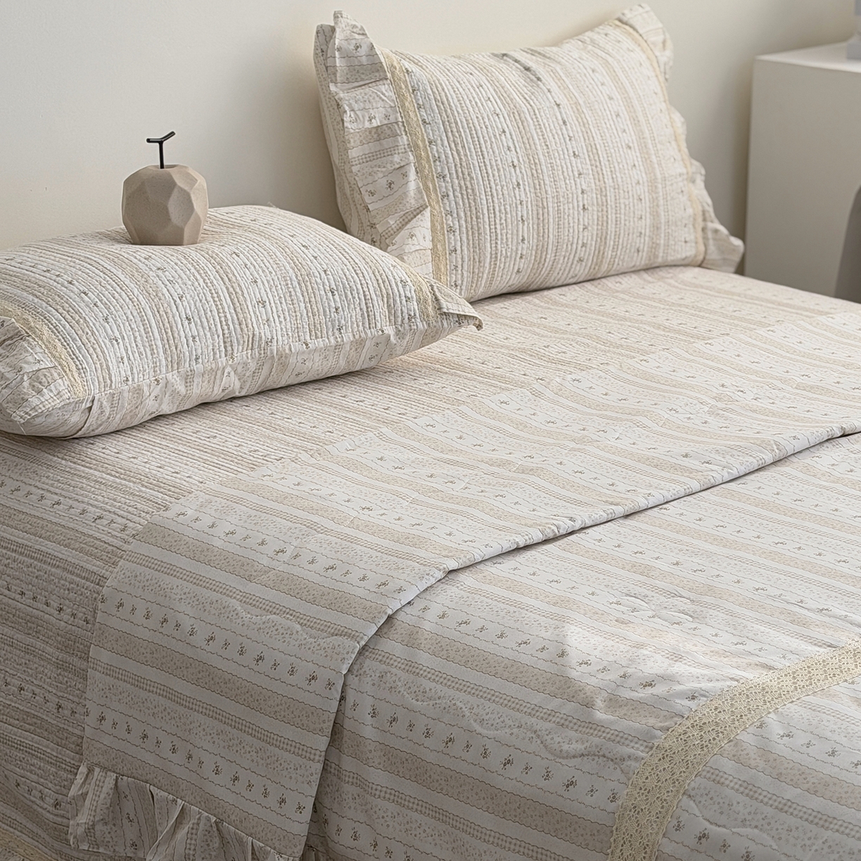 91家纺网 家纺一手货源 找家纺 佰织鑫家居 2026新款韩系花边款全棉砂洗多功能四件套夏被四件套（会员-5） 小柔花夕