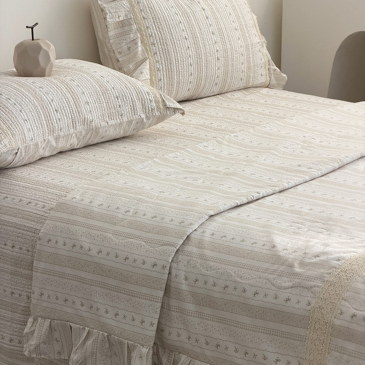 91家纺网 家纺一手货源 找家纺 佰织鑫家居 2026新款韩系花边款全棉砂洗多功能四件套夏被四件套（会员-5） 小柔花夕