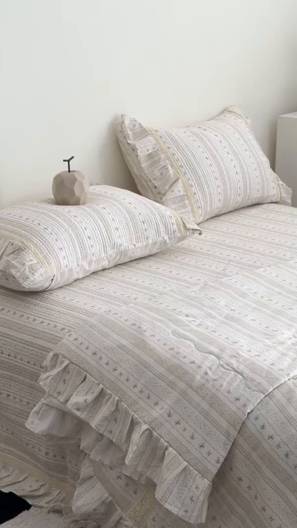 91家纺网 家纺一手货源 找家纺 佰织鑫家居 2026新款韩系花边款全棉砂洗多功能四件套夏被四件套（会员-5） 小柔花夕