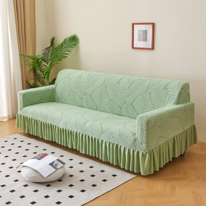 91家纺网 家纺一手货源 找家纺 兴俪韵家纺 2025新款大枫叶双扶手沙发套 大枫叶-薄荷绿